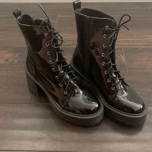 COPY - Patent leather heeled combat boots black